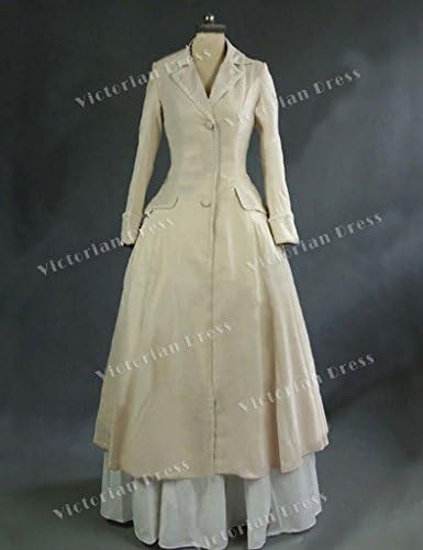 Victorian Gothic Vintage Punk Slim Coat Dress Stage Gown Retro Costume Beige L