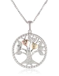 XPY Sterling Silver and 14k Yellow and Pink Gold Tree of Life with Diamond Pendant Necklace, 18"