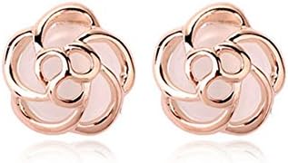 Etrys Hollow Rose with Opal 18K Gold Plated Precious Cat's Eye Stone Stud Earring Flower Jewelry