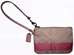Coach Wristlet Signature Stripe Pink Silver 42618