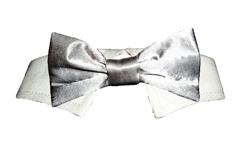 Dog Bow Tie Collar- Silver Satin, XL