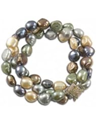 14k Multi Color Baroque Fresh Water Cultured Pearl Three Strand Bracelet