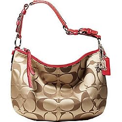Coach Signature Soho Hobo Shoulder Bag 12675 Khaki Coral