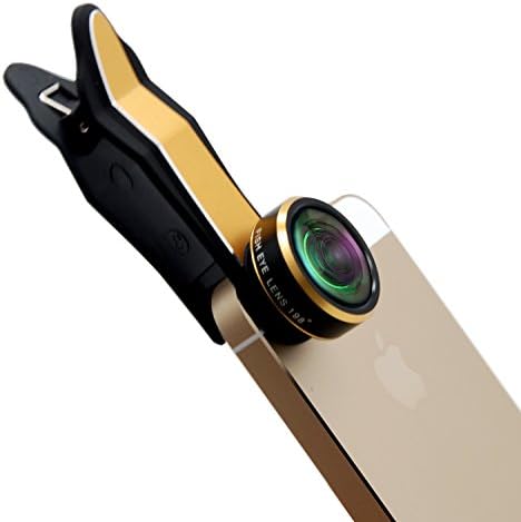 3 in 1 IPhone Camera Lens Kit-- 198 Degrees Fish Eye + 0.63X Wide Angle + 15X Macro Lens with Carrying Bag for Apple iPhone 6S/6/5S/iPad/Android and Other Smartphones-Golden