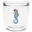 Colorful Caribbean Seahorse 12 oz Double-Old-Fashioned Insulated Beverage Tumbler, Clear