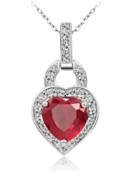 Honeystore Girls Heart Shape White Gold Plated Zircon Necklace Color Red