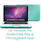 GMYLE (TM) Frosted See-Thru Hard Case (Color in Tiffany Blue) for Macbook Pro 13 inches with TPU Transparent Protective Keyboard Cover