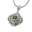 925 Silver & Smoky Quartz Ornate Flower Scroll Pendant with 18k Gold Accents