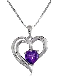 XPY Sterling Silver Amethyst Heart in High Polish Framed Pendant Necklace, 18"