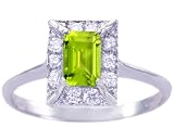 14K Yellow or White Gold Diamond and Octagon Gemstone Engagement Ring-Peridot-full, half sizes from 5-8.5