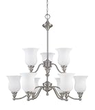 Nuvo Lighting 60/2558 Glenwood 9-Light Two Tier Chandelier with Satin White Glass, Brushed Nickel