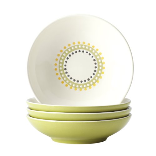 Rachael Ray Dinnerware Circles and Dots Collection 4-Piece Stoneware Fruit Bowl Set, Print