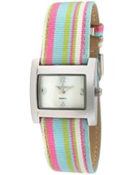 Peugeot Womens 3016PK Silver-Tone Canvas Ribbon Strap Watch