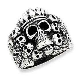Sterling Silver Antiqued Skulls Ring - Size 11 - JewelryWeb