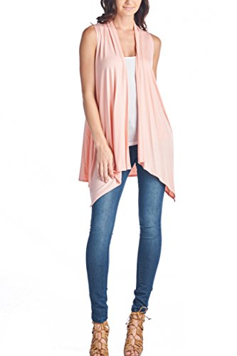 82 Days Women'S Rayon Span Super Comfortable Front Open Sleeveless Outwear - Solid