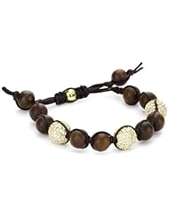 Tai Wood Ball with Three Clear Pave Swarovski Crystal Ball Bracelet