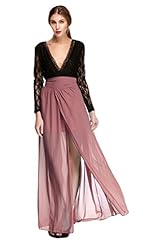 Sexy V-neck Ankle Length Cocktail Spring Summer Long Sleeves Lace Chiffon Bodycon Dress/Party Dress 