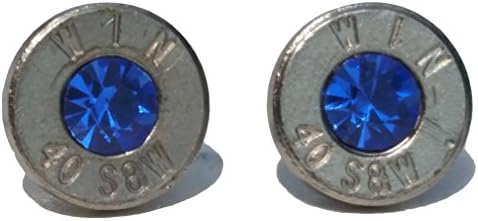 .40 S&W Bullet Earrings with Swarovski Sapphire Crystal. Brand New!
