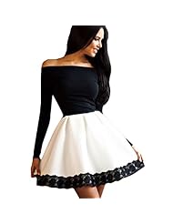 Sexy Cotton/Polyester Pleated Lace Long Sleeves Off the Shoulder Mini Dress 