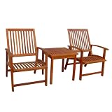 VIFAH V1133SET1 Outdoor 3-Piece Wood Chat Set with Square Table and 2 Chairs