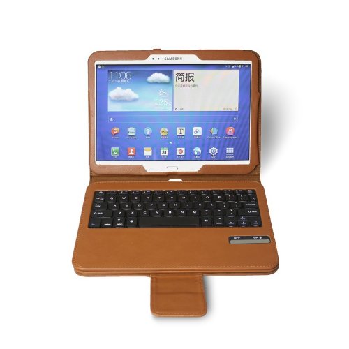 TPCROMEER Detachable Bluetooth Keyboard Stand Leather Case for Samsung Galaxy Tab 3 10.1 Inch P5200/P5210 - Brown