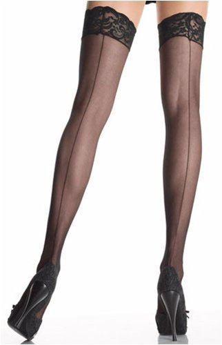 Leg Avenue Women's Queen Sheer Lace Top Stockings with Back Seam #1101Q