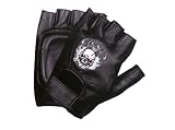 Fire Skull Leather Fingerless Gloves