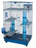 Marchioro Ferretville Sara 82 C3 3-story Ferret Cage, 32.25 Inch W X 20 Inch D X 58.75 Inch H, Blue/silver Includes Wheeled Base Tray, Tubes, Platforms, Sleep Hut, Litter Pan, Waterer and Feeder