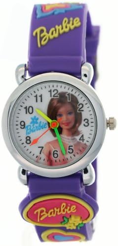 Circle White Dial Purple Rubber Quartz Kids Watches with Barbie Doll Motif
