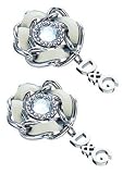 Image of D&G, stainless steel & White leather rosette earrings with stones