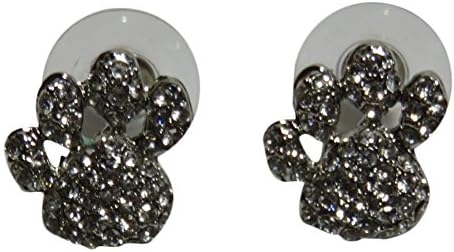 Clear Rhinestone Paw Print 1/2" Stud Earrings Post Tiger Jaguar Jewelry