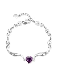 Honeystore Girls Amethyst 925 Sterling Silver White Gold Plated Color Purple White Link Bracelet Length 7.5 inch Weight 6.8 g