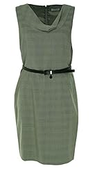 Polyester/Rayon/Spandex Belted Cowl Neck Sleeveless Sheath Plaid Print  Dress