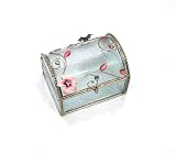 Glass Jewelry Trinket Box w/Arched Lid with Metal Pink Plumeria