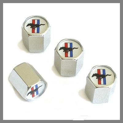 Ford Mustang Logo Chrome Tire Stem Valve Caps