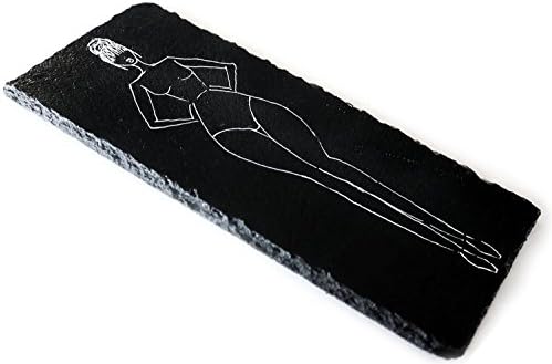 Ariana.Ava X Renee Redesigns Hand Painted Small Black Slate Tray with Minimal hand drawn Croquis -Top Knot Bun | Protects Table Surfaces | For Hot &amp; Cold Beverages and Candles