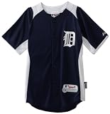 MLB Boys' Detroit Tigers Short Sleeve Authentic Button Front Cool Base Batting Practice Jersey (Navy/White, Large)