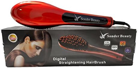 Sonder Beauty Professional Hair Straightening Brush in RED Evenly heated pad Full LCD Display Straightener Brush combo Anti-scald Quality and Convenience!