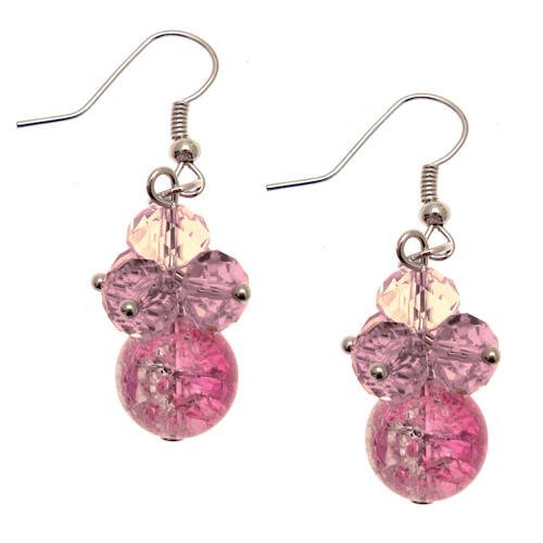 Acosta - Pink Crystal & Frosted Glass Bead Cluster - Costume Jewellery Fashion Earrings