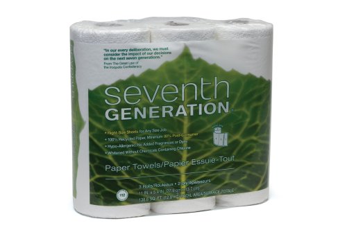 Seventh Generation Paper Towels, White, 2-Ply Sheets, 3-Count Packages (Pack of 10)