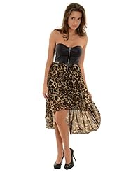 Junior Strapless Chiffon/Faux-Leather Sheer Leopard Print Mini Dress 