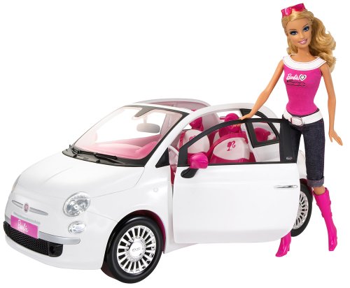 Barbie Doll & White Fiat Car
