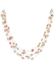 16 Inch 6 Strand Necklace with Bronze Cultured Freshwater Pearls and Coral