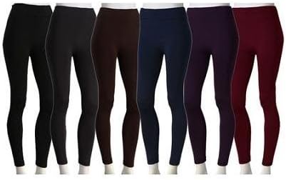 Fashionable Legs 6-Pack Fleece Leggings (Dk.Grey, Navy, Brown, Purple, Royal Blue, Pink) M/L