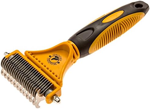 Pet De-shedding Comb - Comfortable Non-slip Grip for Grooming - Amazing Double-sided Stainless Steel De-matting Tool for Your Dogs, Cats, and Other Animals - Give Something Better to Your Pets!
