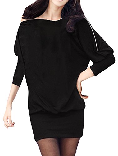 Allegra K Ladies Batwing Zip Neck Casual One Piece Short Tee Dress