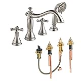 Delta KRTDCA-DH-T4797H695-SS Cassidy Roman Tub Filler Kit Deck-Mount with Metal Cross Handles, Brill