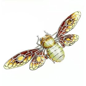 Gorgeous sterling silver plique a jour enamel bee pin or brooch with citrine... by Daralis