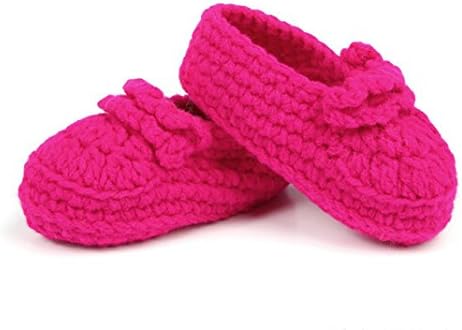 FuzzyGreen®Rose Pink Baby Newborn Infant Girl Boy Hand Knitting Crochet Pre Walker Comfortable Toddler Buckle Shoes Socks Booties+Gift