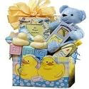 Sweet Baby Rubber Ducky Bath Time & Teddy Bear Baby Gift Basket - BABY BOY BLUE